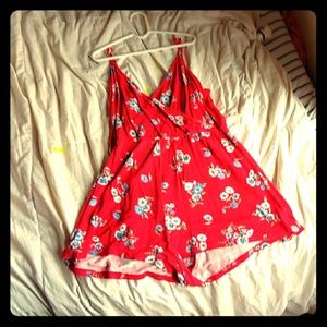 Cute red flower wrap romper